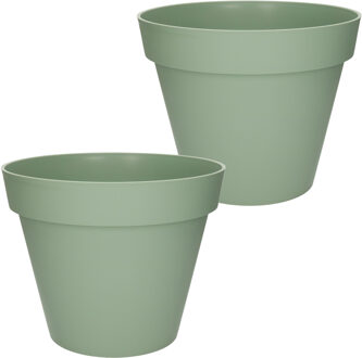 Eda 2x stuks bloempotten Toscane kunststof groen D30 x H26 cm - Plantenpotten