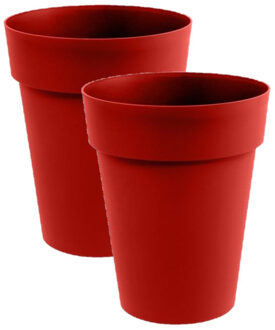 Eda 2x stuks bloempotten Toscane kunststof rood D44 x H53 cm - Plantenpotten
