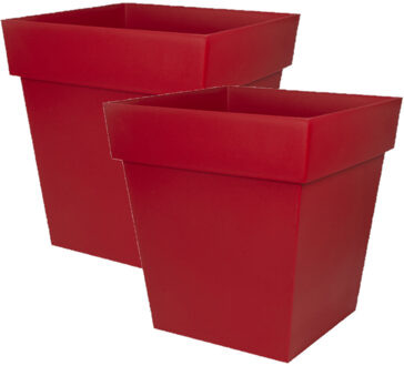 Eda 2x stuks bloempotten Toscane vierkant kunststof rood L32 x B32 x H32 cm - Plantenpotten