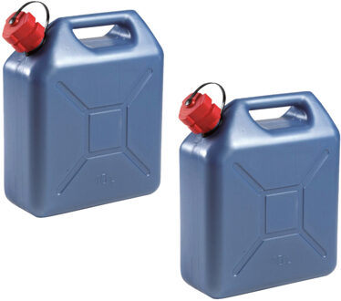 Eda 2x stuks kunststof jerrycans blauw voor brandstof 10 liter L29 x B15 x H35 cm