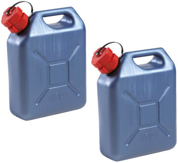 Eda 2x stuks kunststof jerrycans blauw voor brandstof 5 liter L24 x B11 x H30 cm