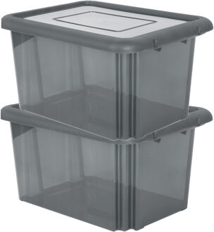 Eda 2x stuks kunststof opbergboxen/opbergdozen grijs transparant L58 x B44 x H31 cm - Opbergbox