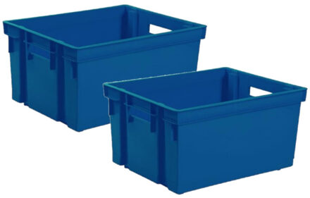 Eda 2x stuks kunststof opbergkratten stapelbaar donkerblauw L44 x B35 x H24 cm - Opbergbox