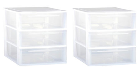 Eda 2x stuks ladenkast/bureau organizers wit stapelbaar A4 met 3x lades L36 x B26 x H28 cm