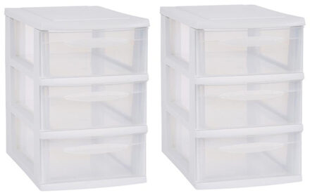 Eda 2x stuks ladenkast/bureau organizers wit stapelbaar A5 met 3x lades L18 x B27 x H27 cm