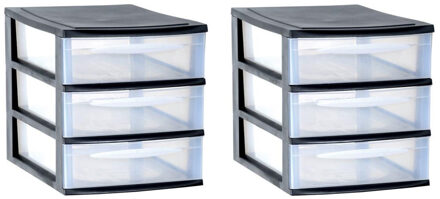 Eda 2x stuks ladenkast/bureau organizers zwart stapelbaar A4 met 3x lades L26 x B36 x H28 cm