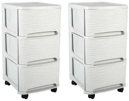 Eda 2x stuks ladenkast organizers wit 3x lades met wieltjes L32 x B37 x H61 cm