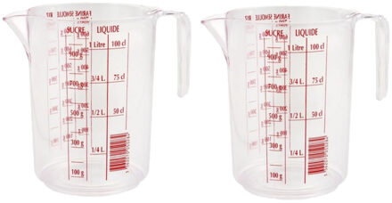 Eda 2x stuks maatbekers transparant kunststof 1 liter