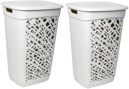 Eda 2x stuks wasmanden/wasboxen met deksel licht grijs kunststof L43 x B36 x H63 cm