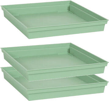 Eda 3x stuks bloempot kunststof onderschalen Toscane groen vierkant L33 x B33 x H5 cm