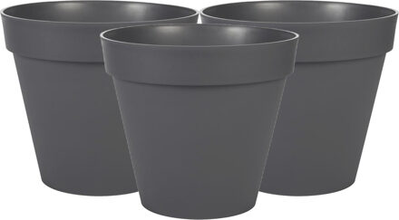 Eda 3x stuks eda toscane bloempot - kunststof - grijs - d40 x h32 cm - binnen- en buitenshuis
