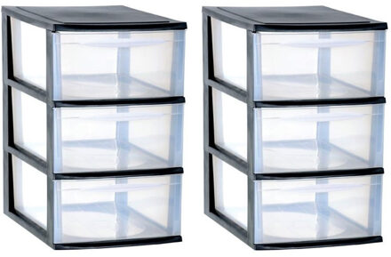 Eda 3x stuks ladenkast/bureau organizers zwart stapelbaar A4 met 3x lades L26 x B36 x H41 cm