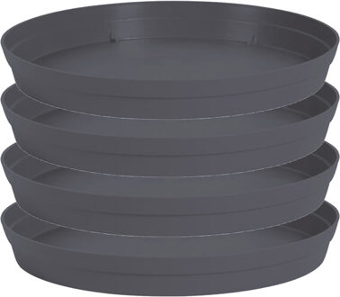 Eda 4x stuks bloempot kunststof onderschalen Toscane antraciet grijs D15 cm
