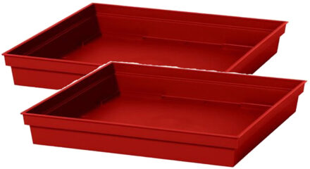 Eda 4x stuks bloempot kunststof onderschalen Toscane rood vierkant L27 x B27 x H4 cm