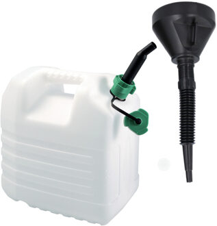 Eda Benzine/olie Jerrycan wit van 20 liter met handige grote trechter