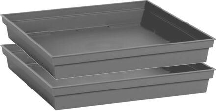 Eda Bloempot kunststof onderschaal Toscane - 2x stuks - antraciet grijs - vierkant - L27 x B27 x H4 cm
