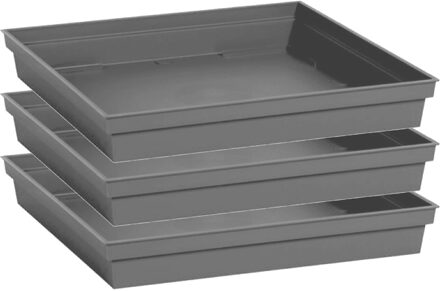 Eda Bloempot kunststof onderschaal Toscane - 3x stuks - antraciet grijs - vierkant - L27 x B27 x H4 cm