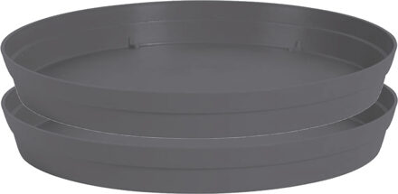 Eda Bloempot onderschaal Toscane - 2x stuks - kunststof - antraciet - D28 cm - opvangschalen