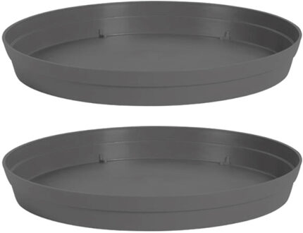 Eda Bloempot onderschaal Toscane - 2x stuks - kunststof - antraciet - D35 cm - opvangschalen