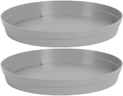 Eda Bloempot onderschaal Toscane - 2x stuks - kunststof - grijs - D28 cm - opvangschalen