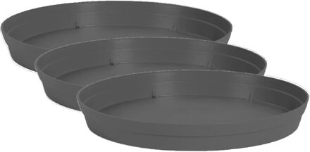Eda Bloempot onderschaal Toscane - 3x stuks - kunststof - antraciet - D35 cm - opvangschalen