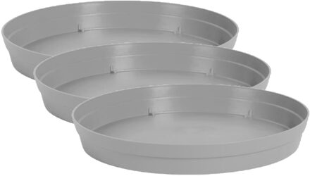 Eda Bloempot onderschaal Toscane - 3x stuks - kunststof - grijs - D23 cm - opvangschalen