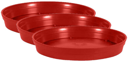 Eda Bloempot onderschaal Toscane - 3x stuks - kunststof - rood - D15 cm - opvangschalen