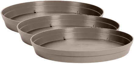 Eda Bloempot onderschaal Toscane - 3x stuks - kunststof - taupe - D23 cm - opvangschalen