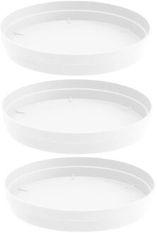 Eda Bloempot onderschaal Toscane - 3x stuks - kunststof - wit - D28 cm - opvangschalen