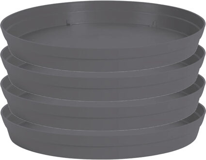Eda Bloempot onderschaal Toscane - 4x stuks - kunststof - antraciet - D28 cm - opvangschalen