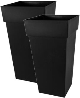 Eda Bloempot Toscane - 2x stuks - vierkant - kunststof - antraciet - L43 x B43 x H80 cm - 98 liter