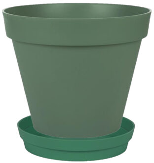 Eda Bloempot Toscane kunststof donkergroen D30 x H26 cm inclusief onderschaal D23 cm - Plantenpotten