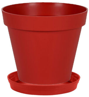 Eda Bloempot Toscane kunststof rood D30 x H26 cm inclusief onderschaal D23 cm