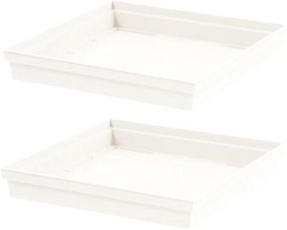 Eda Bloempot Toscane onderschaal - 2x stuks - wit - L33 x B33 x H5 cm - Onderschalen/opvangschalen
