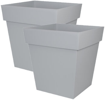 Eda Bloempot Toscane vierkant - 2x - kunststof - grijs - L32 x B32 x H32 cm - 22L - plantenpot