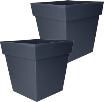 Eda Bloempot Toscane vierkant - 2x stuks - kunststof - antraciet grijs - L32 x B32 x H32 cm - 22L