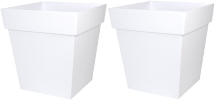 Eda Bloempot Toscane vierkant - 6x stuks - kunststof - wit - L32 x B32 x H32 cm - 22L - plantenpot