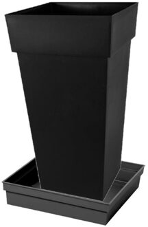 Eda Bloempot Toscane vierkant kunststof antraciet L43 x B43 x H80 cm inclusief onderschaal L33 x B33 x H
