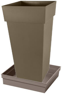 Eda Bloempot Toscane vierkant kunststof taupe L43 x B43 x H80 cm inclusief onderschaal L33 x B33 x H5 cm - Plantenpotten