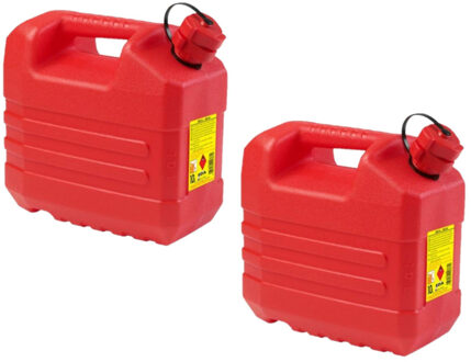Eda jerrycan - 2x stuks - rood - L32 x B18 x H30 cm - 10 liter - geschikt voor gevaarlijke vloeistof