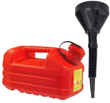Eda Jerrycan rood voor brandstof van 5 liter met een handige grote trechter