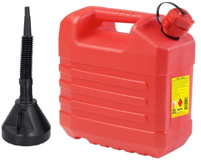 Eda Jerrycan rood - voor olie en brandstof - 20 liter - met een handige grote trechter van 39 cm