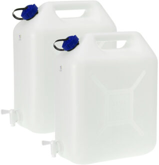 Eda Jerrycan voor water - 2x - 20 liter - Kunststof - met kraantje en dop - Water halen - camping
