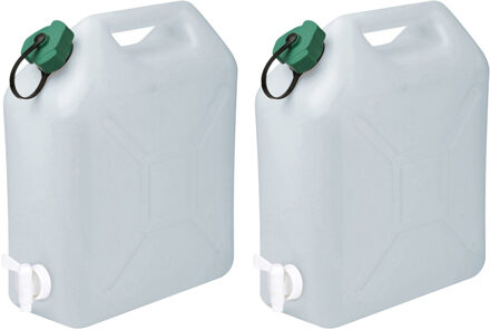 Eda Jerrycan/watertank met kraantje - 2x - 15 liter - voor water - extra sterk kunststof - 32 x 16 x 38c