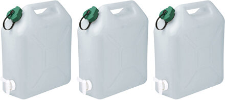 Eda Jerrycan/watertank met kraantje - 3x - 15 liter - voor water - extra sterk kunststof - 32 x 16 x 38c