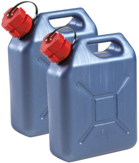 Eda Kunststof jerrycan - 2x - blauw - voor brandstof - L24 x B11 x H30 cm - 5 liter - benzine/diesel