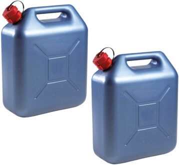 Eda Kunststof jerrycan blauw voor brandstof - 2x stuks - L36 x B17 x H44 cm - 20 liter - benzine / d
