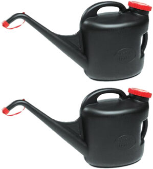 Eda Kunststof jerrycan/gieter - 2x - zwart - voor brandstof - schenktuit - 11 liter - 65 x 20 x 32 cm