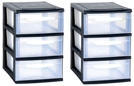 Eda Ladenkast/bureau organizer - 2x stuks - zwart - stapelbaar - A5 formaat 3 lades - L18 x B28 x H2
