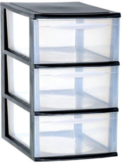 Eda Ladenkast/bureau organizer - zwart - stapelbaar - A4 formaat - 3 lades - L26 x B36 x H41 cm